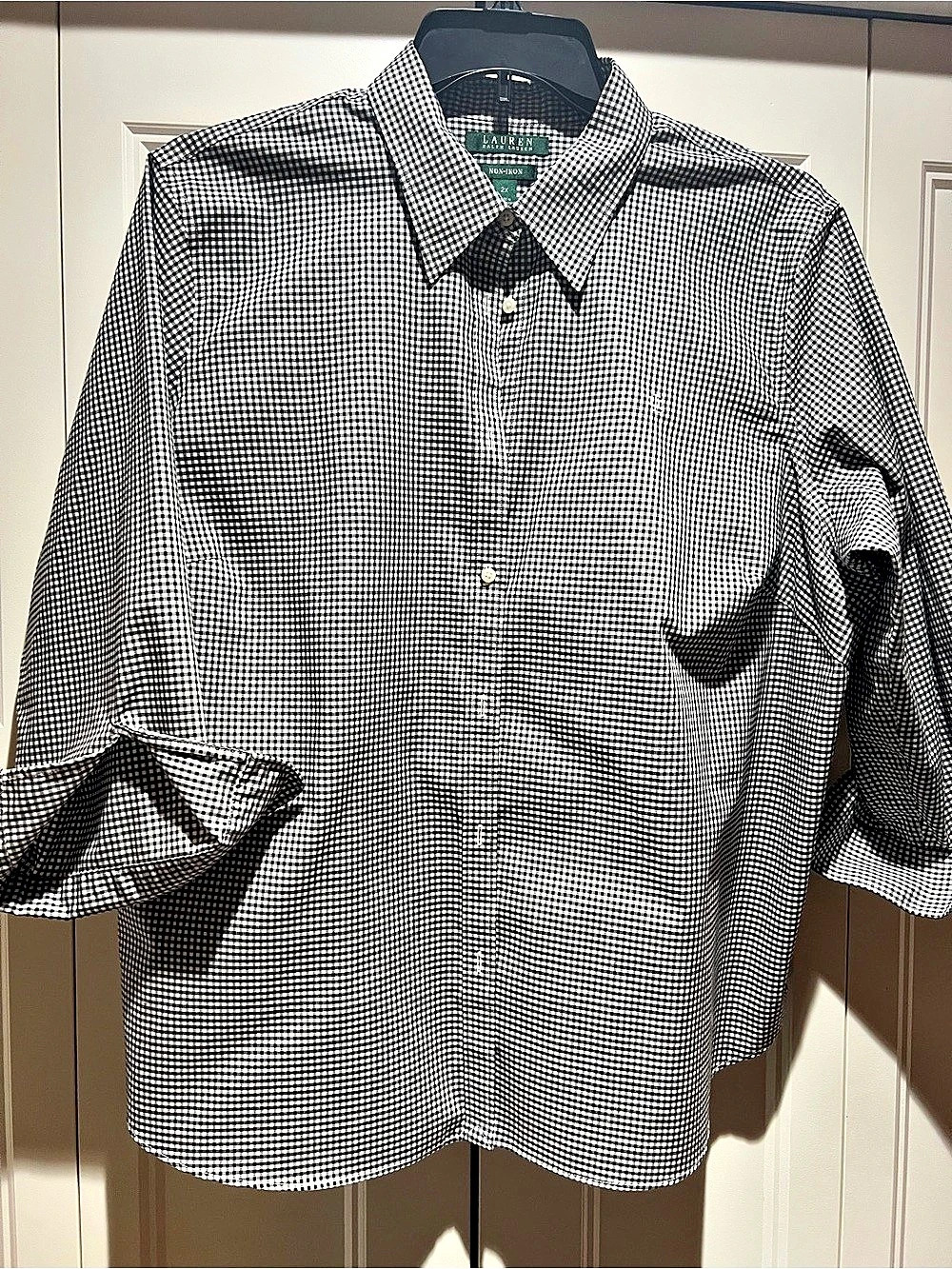 Lauren Ralph Lauren Non-Iron Gingham Check Shirt Black & White 2X